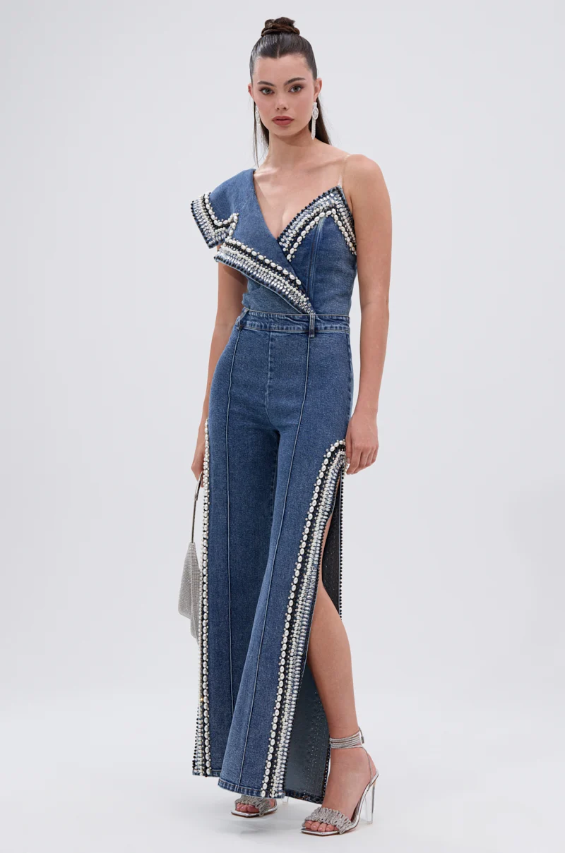 LUXURIOUS DENIM PANTS WITH SIDE SLITS - Akira Store