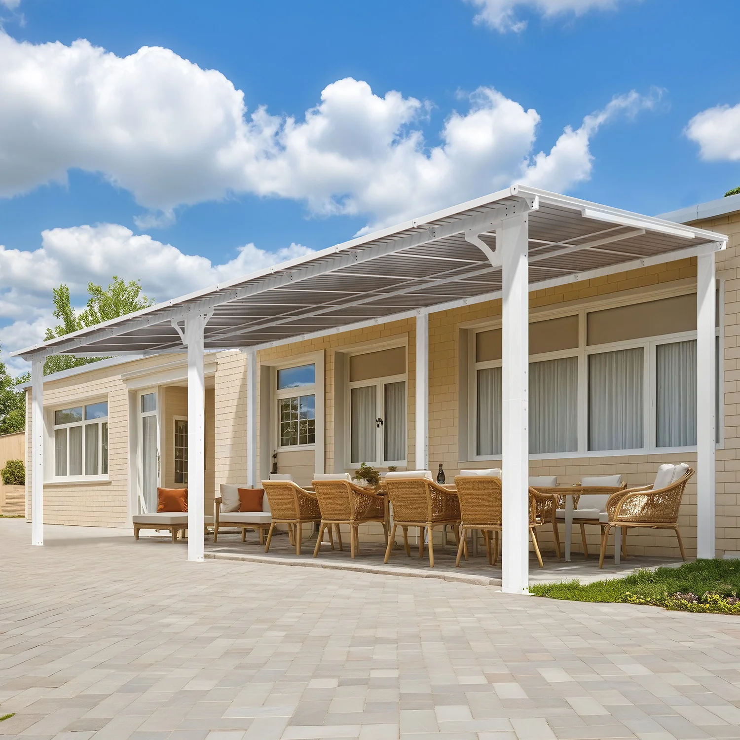 AECOJOY 20'x10' Wall Mounted Gazebos Pergola, White