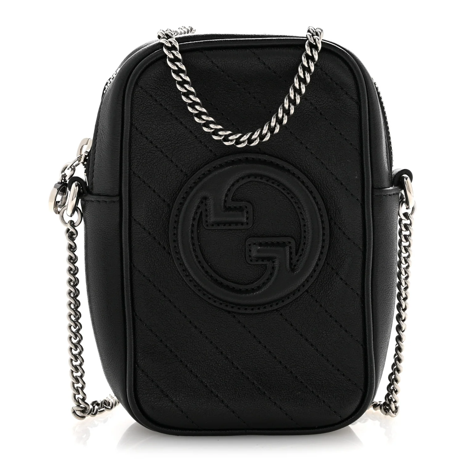 Sakai Be Green Calfskin Diagonal Stitched Mini Blondie Vertical Shoulder Bag Black