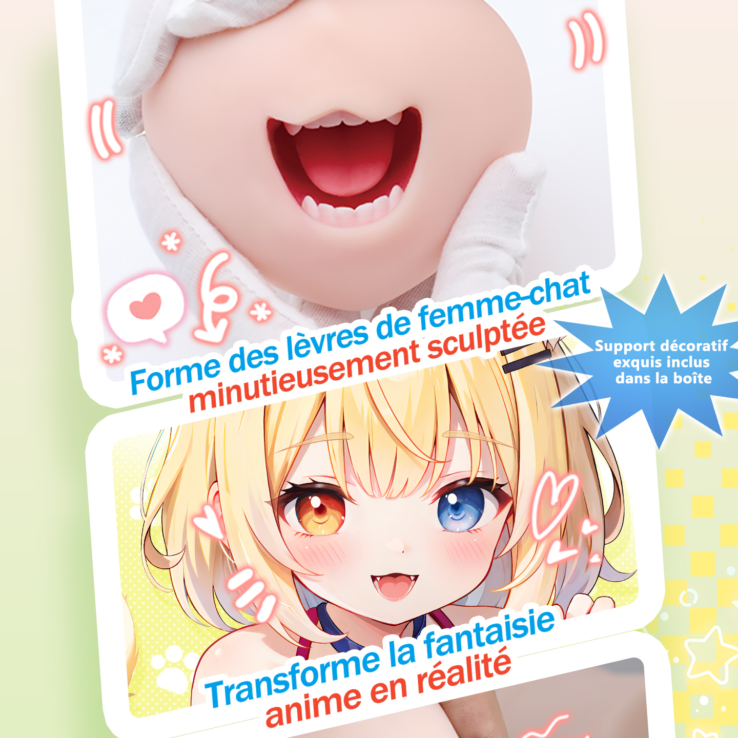 Matériau TPE premium de 640g, toucher peau douce très réaliste.