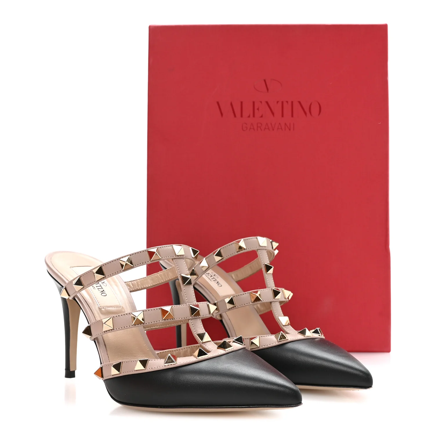 Nappa Rockstud 90mm Cage Mules 36 Black Poudre