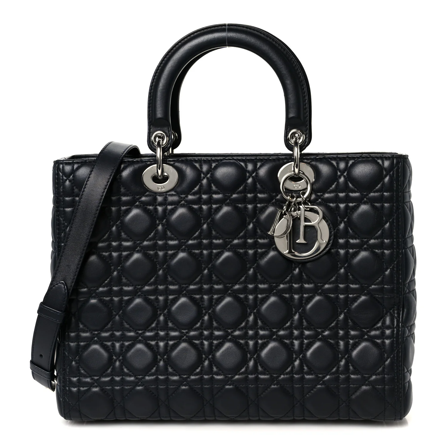 Lambskin Cannage Large Lady Dior Navy Blue