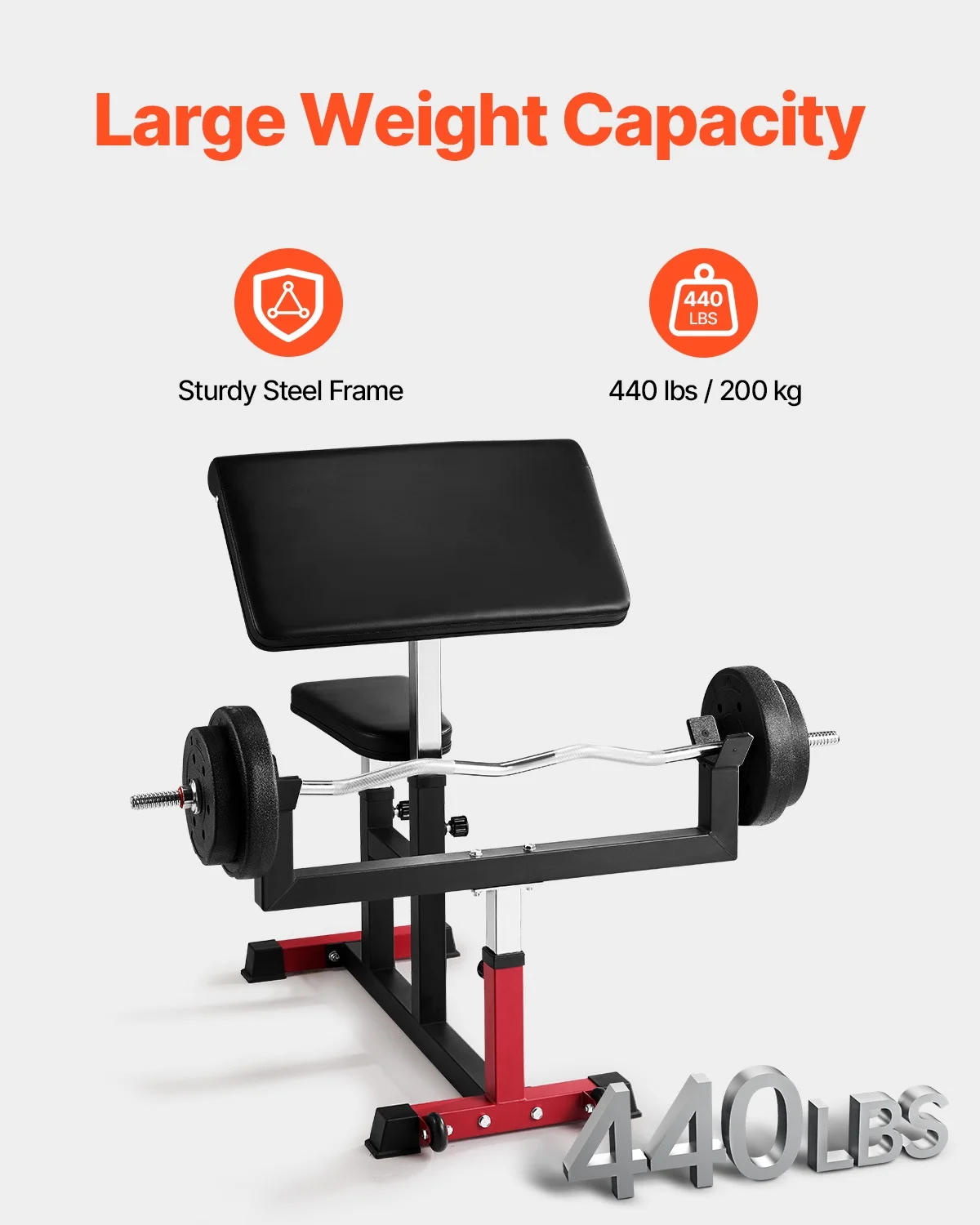 Preacher Curl Bench, Strength Training Biceps Machine, Max load 440 LBS Home Gym Equipment, Seated Arm Isolated Barbell Dumbbell Bicep Station, Adjustable Weight Benches for Home Gym Image 4