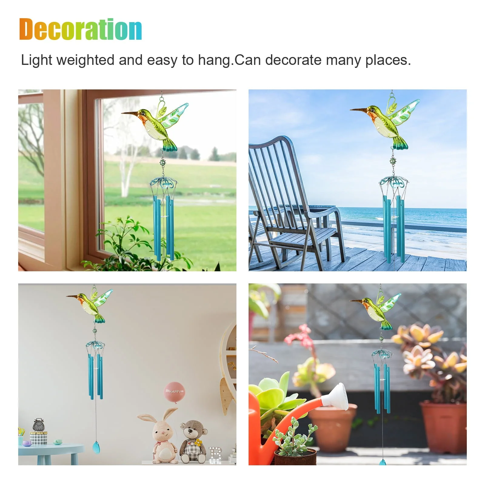 Hummingbird Wind Chimes, EEEkit Hummingbird Metal Tubes Wind Chime Bell Waterproof Wall Hanging Ornament Wind Chimes for Outdoor Indoor Gardening Yard Pathway Decoration Image 5