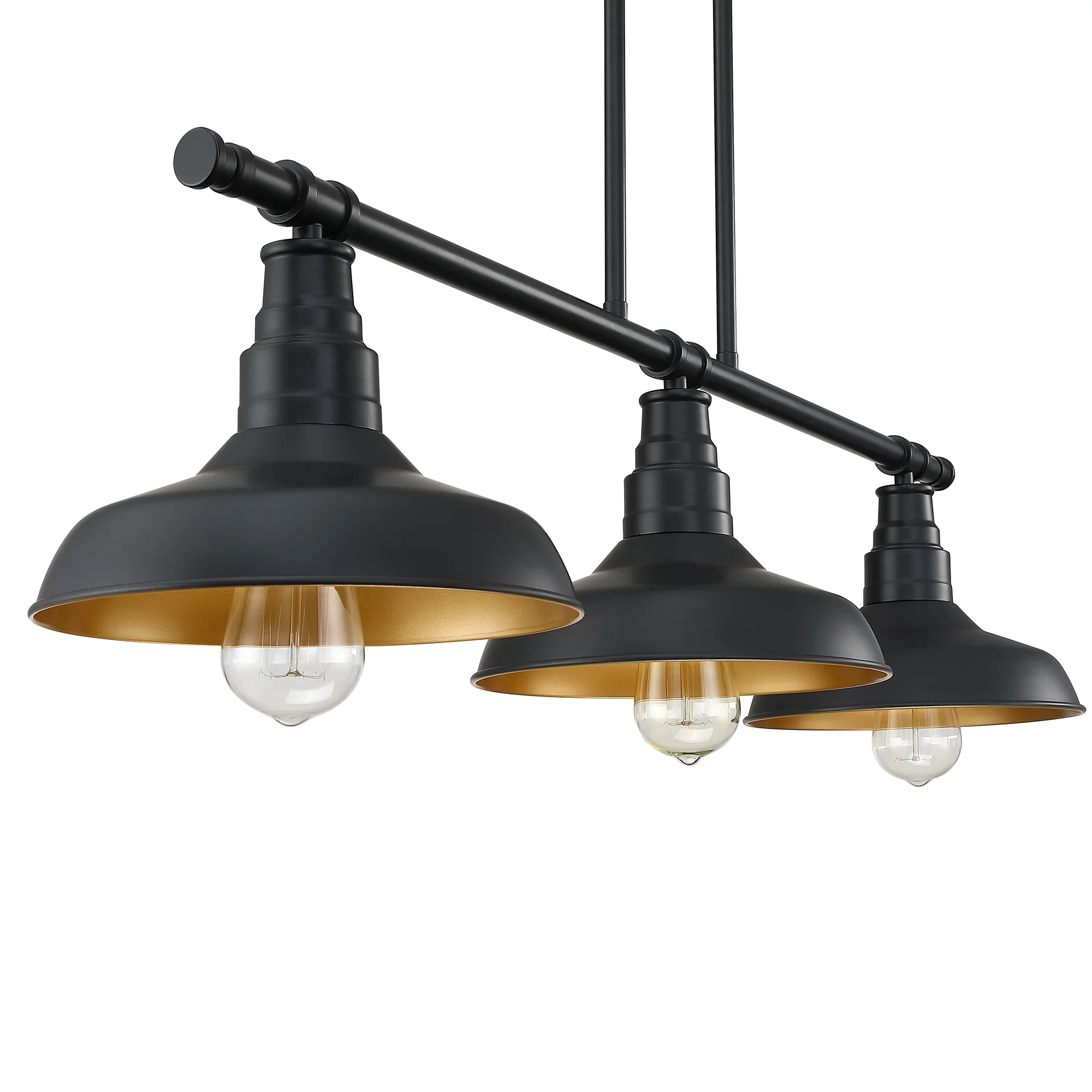 3-Light Matte Black Pendant Lighting for Kitchen Island Industrial Ceiling Mount Light Fixture for Dining Room, Living Room, Dining Table, Bars with Gold Painting Inside Finish