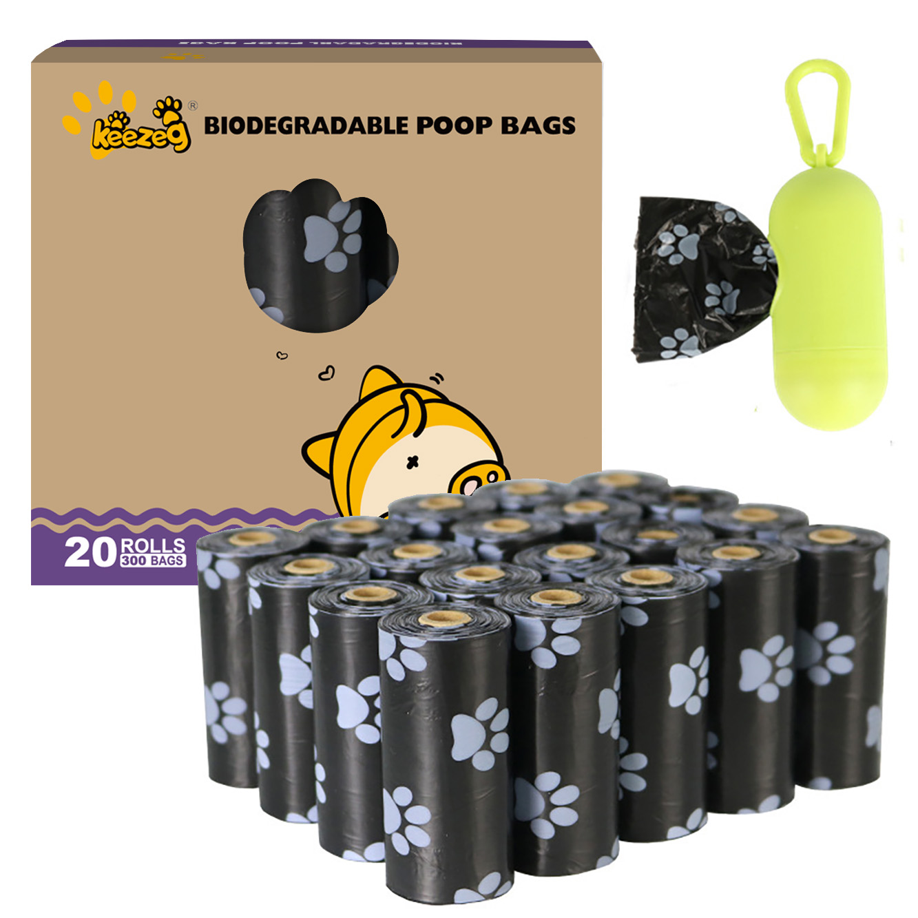 21 Rolls 0.01mm Black Pink Paw-Shaped Biodegradable Dog Poop Bags Portable Plastic Box Package Cats Dogs