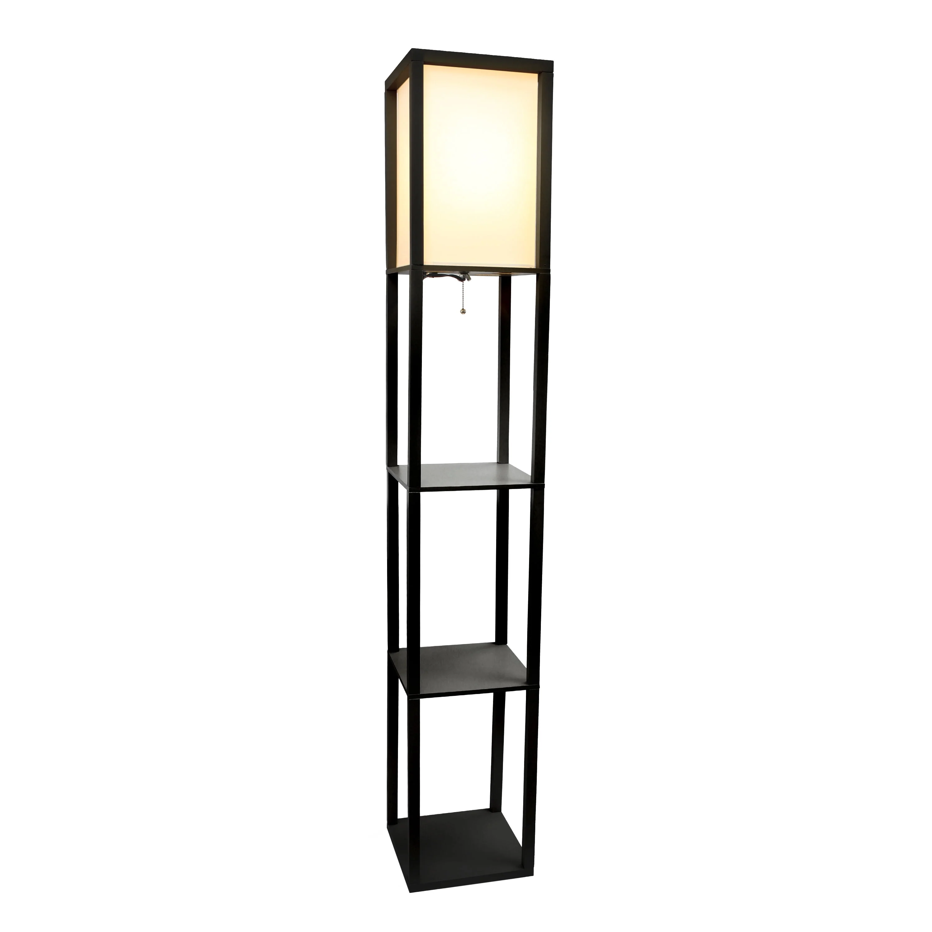 Simple Designs Floor Lamp Etagere Organizer Storage Shelf with Linen Shade, Black Image 8