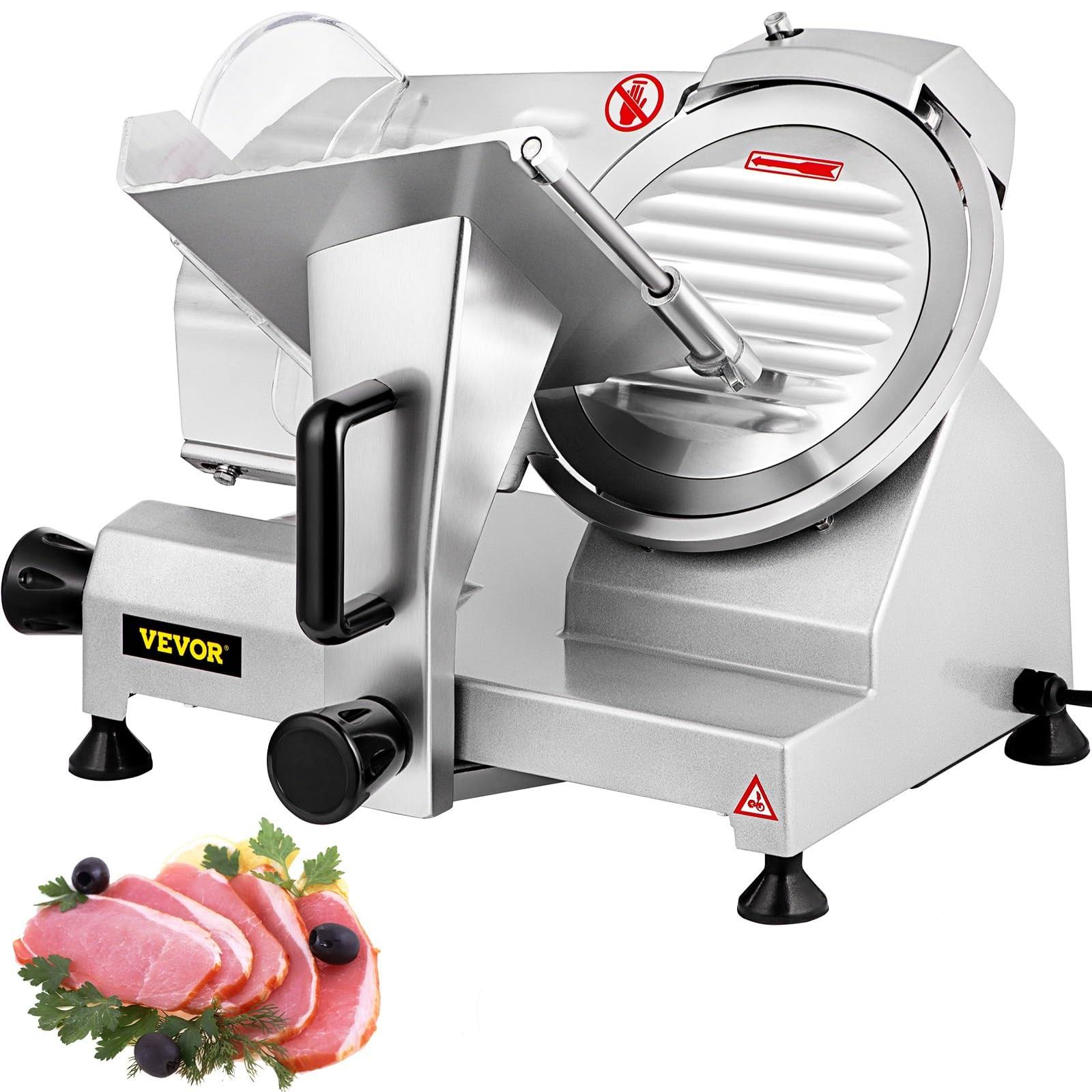 VEVOR Commercial Meat Slicer, 240W Electric Deli Food Slicer, 1200RPM Meat Slicer with 8'' Chromium-Plated Steel Blade, 0-12mm