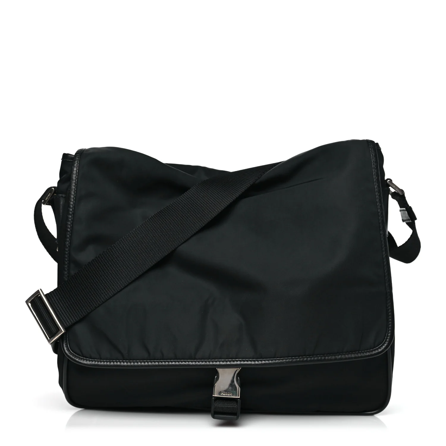 Tessuto Nylon Saffiano Single Snap Buckle Flap Messenger Bag Black