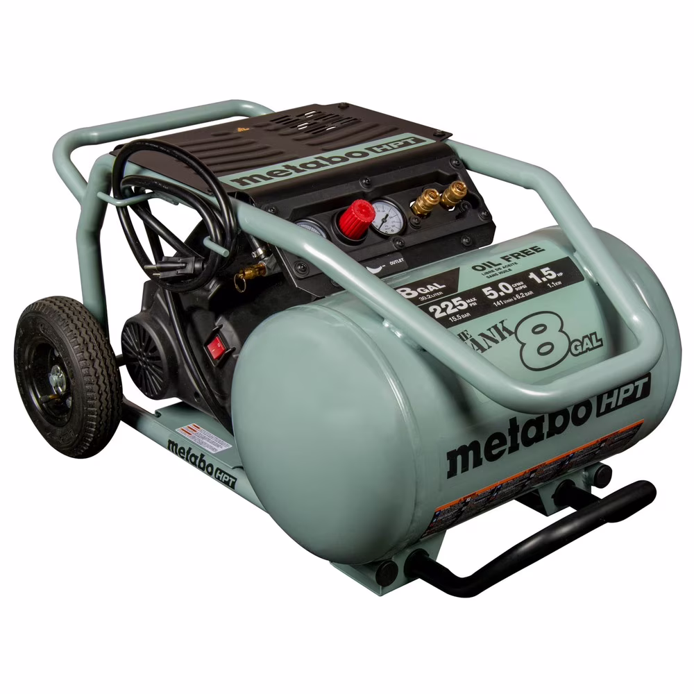 Metabo HPT Air Compressor, THE TANK, 8 - Gallon Trolley Air Compressor, 225 PSI, Versatile for Use with Framing, Siding, Finish, or Roofing Nailers, Easy Mobility with Rubber Tires, EC1315S