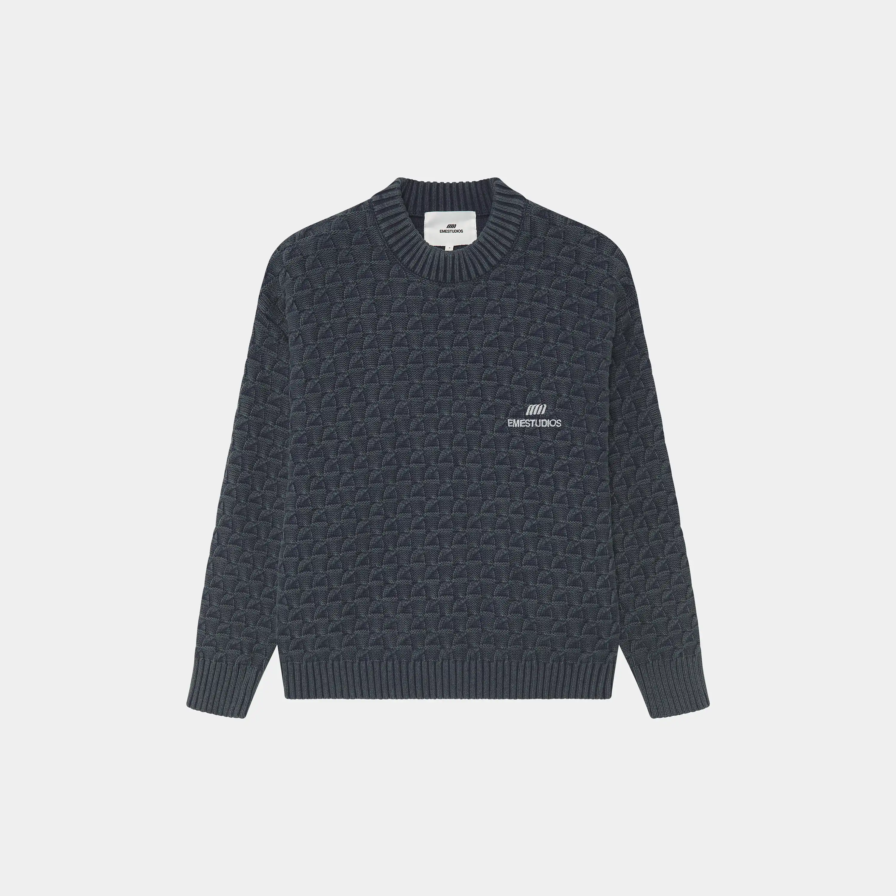 Grid Navy Cable Knit Sweater
