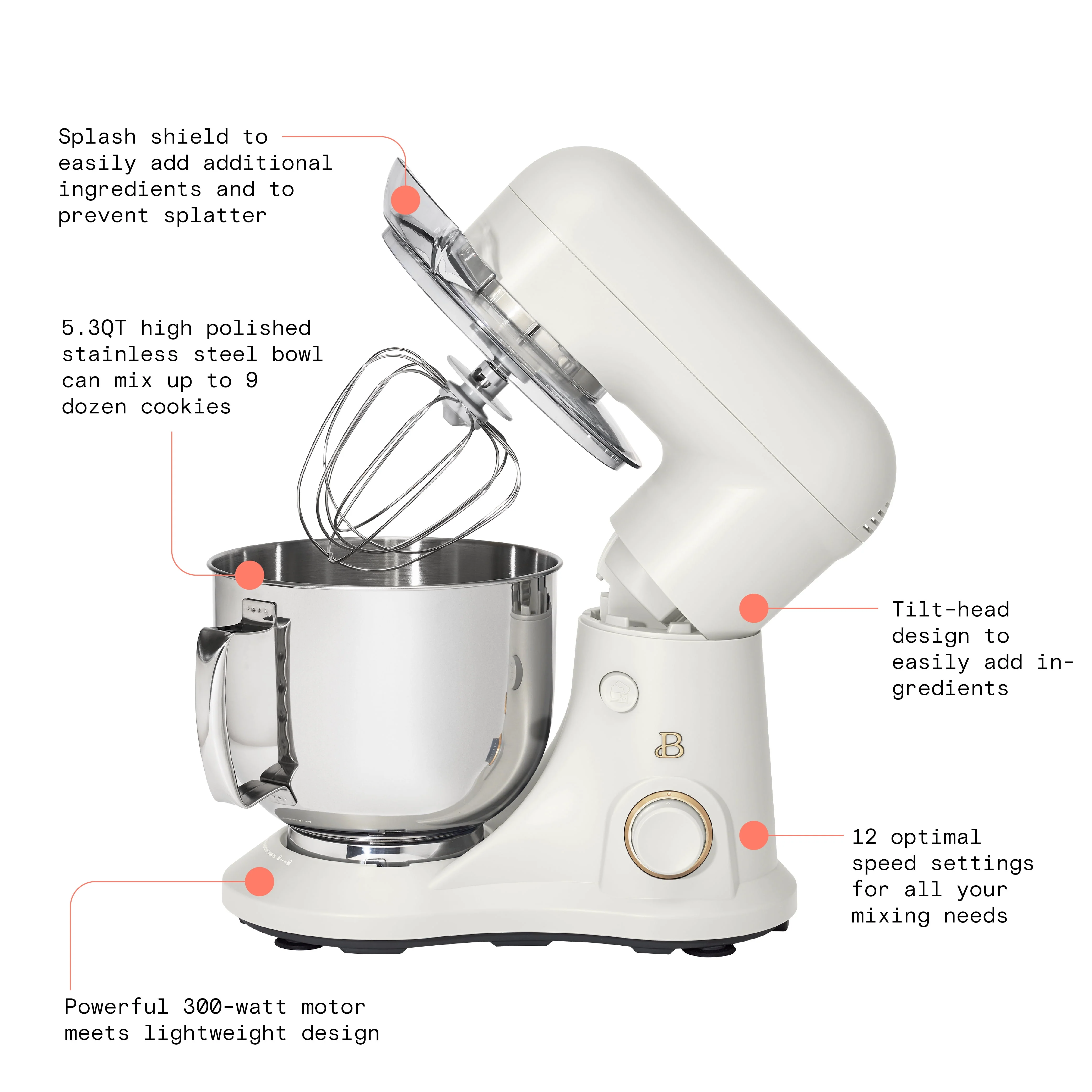Beautiful 5 3 qt Stand Mixer, Lightweight Powerful with Tilt Head, White Icing by Drew Barrymore Image 3