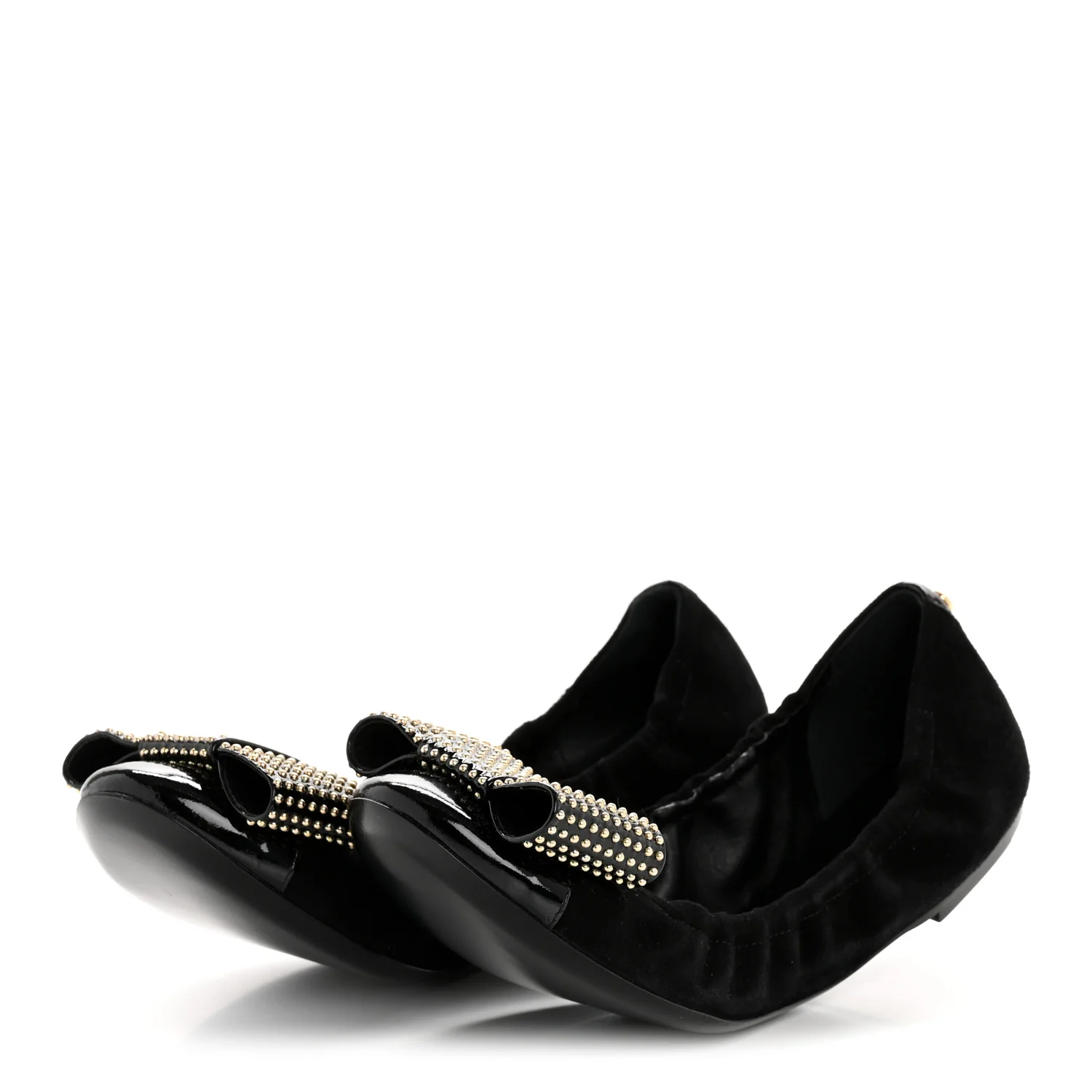 Suede Patent Studded Flirty Ballerina Bow Flats 39.5 Black