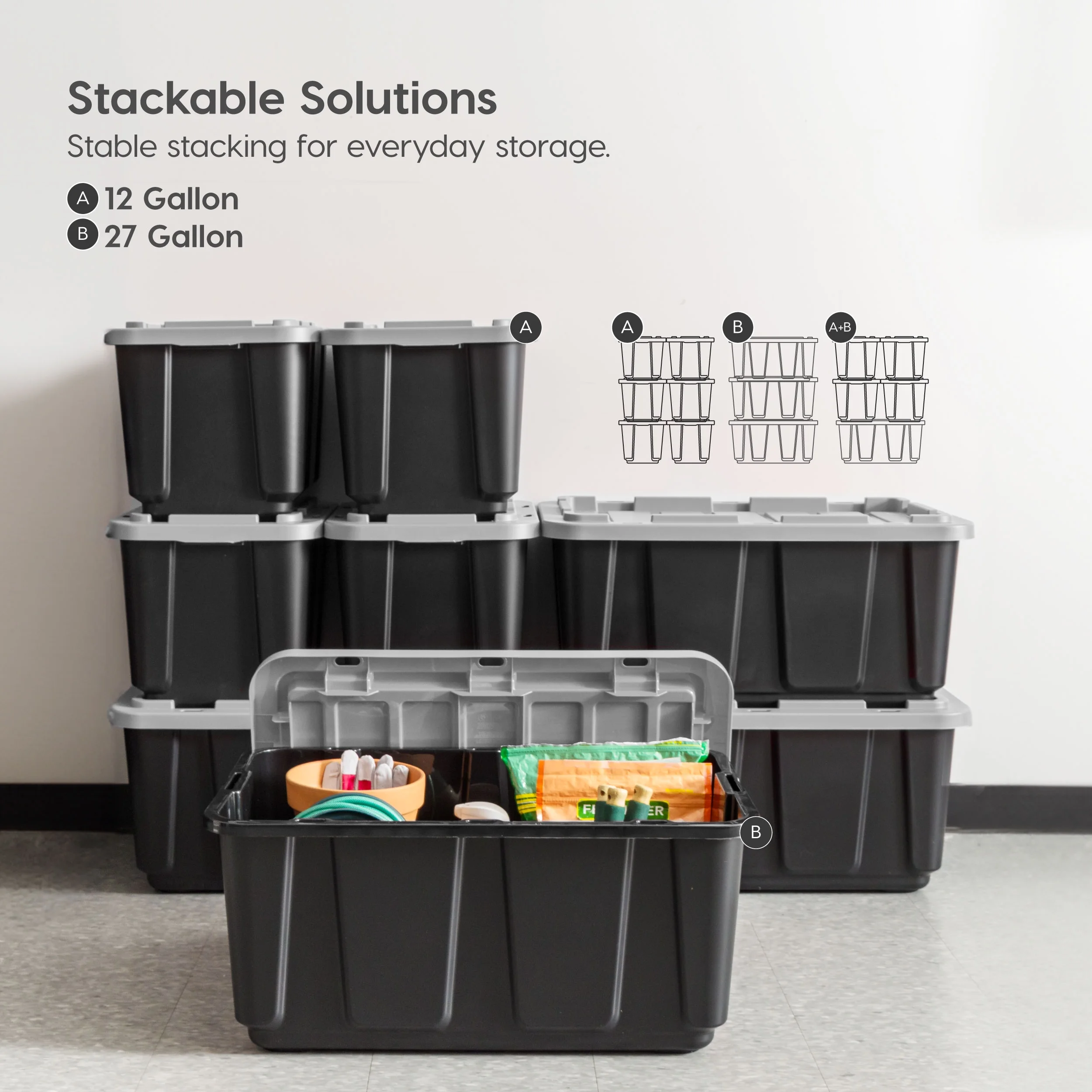 27Gal/108Qt 4 Pack Large All-Weather Heavy-Duty Stackable Storage Plastic Bin Tote Container with Quick Snap Lid, (30" L x 20" W x 14" H)(Gray) - Image 8