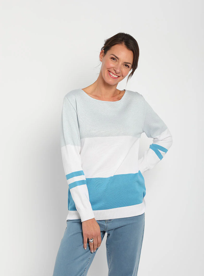 Pull femme rayé bleu pacifique