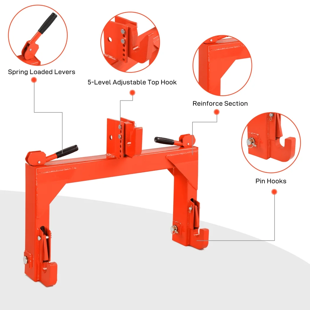 3 Point Quick Hitch, 3000 lbs 3-Pt Attachments Adaptation to Category 1 2 Tractor with 5 Level Adjustable Bolt (Orange)(Orange) - Image 8