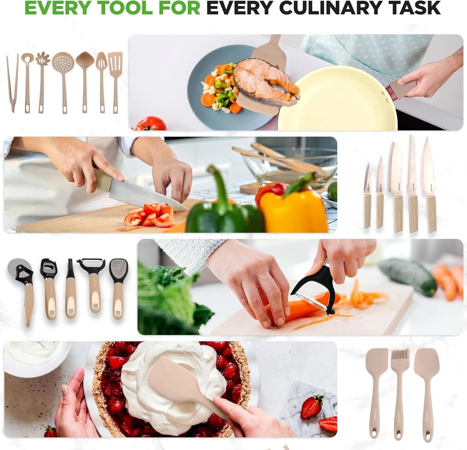54 - Piece Kitchen Cookware Set - Complete Non - Stick Ceramic Pots and Pans Set with Utensils, Bakeware, and Knife Set, Gas, Electric & Induction Compatible, Blush Pink Kitchen Essentials