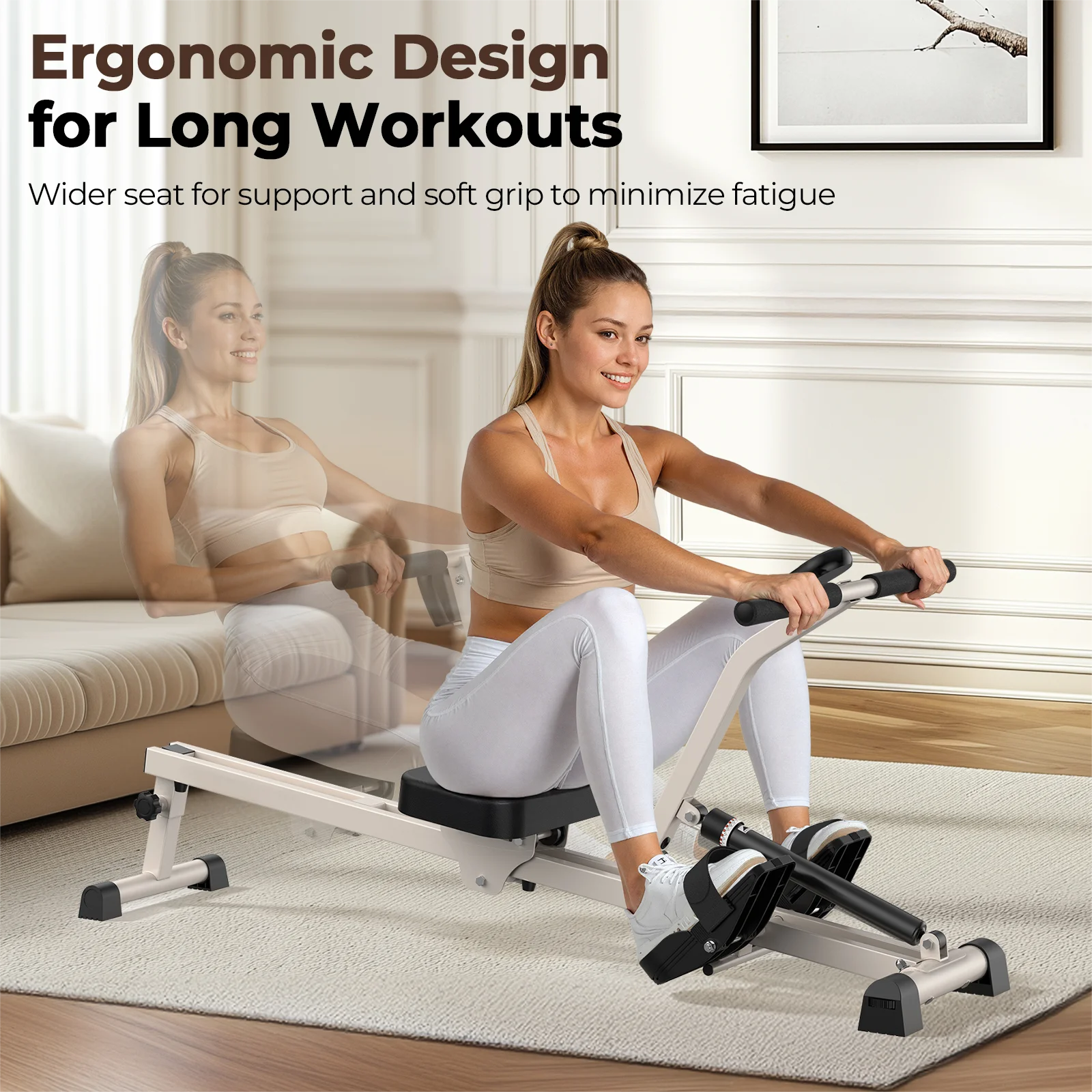 Rowing Machine Rower Exercise for Home Cardio Workouts, 12 Adjustable Resistance, Includes Digital Monitor and Comfortable Seat Cushion - Image 7