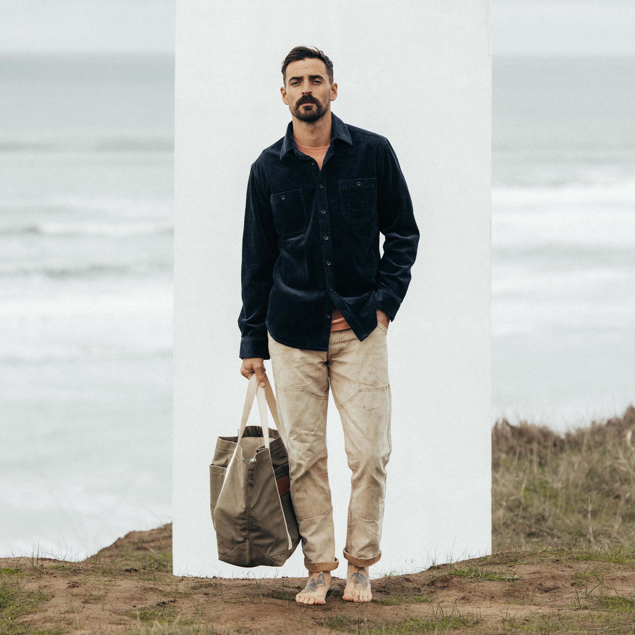 Chemise utilitaire en velours côtelé crêpe bleu marine foncé