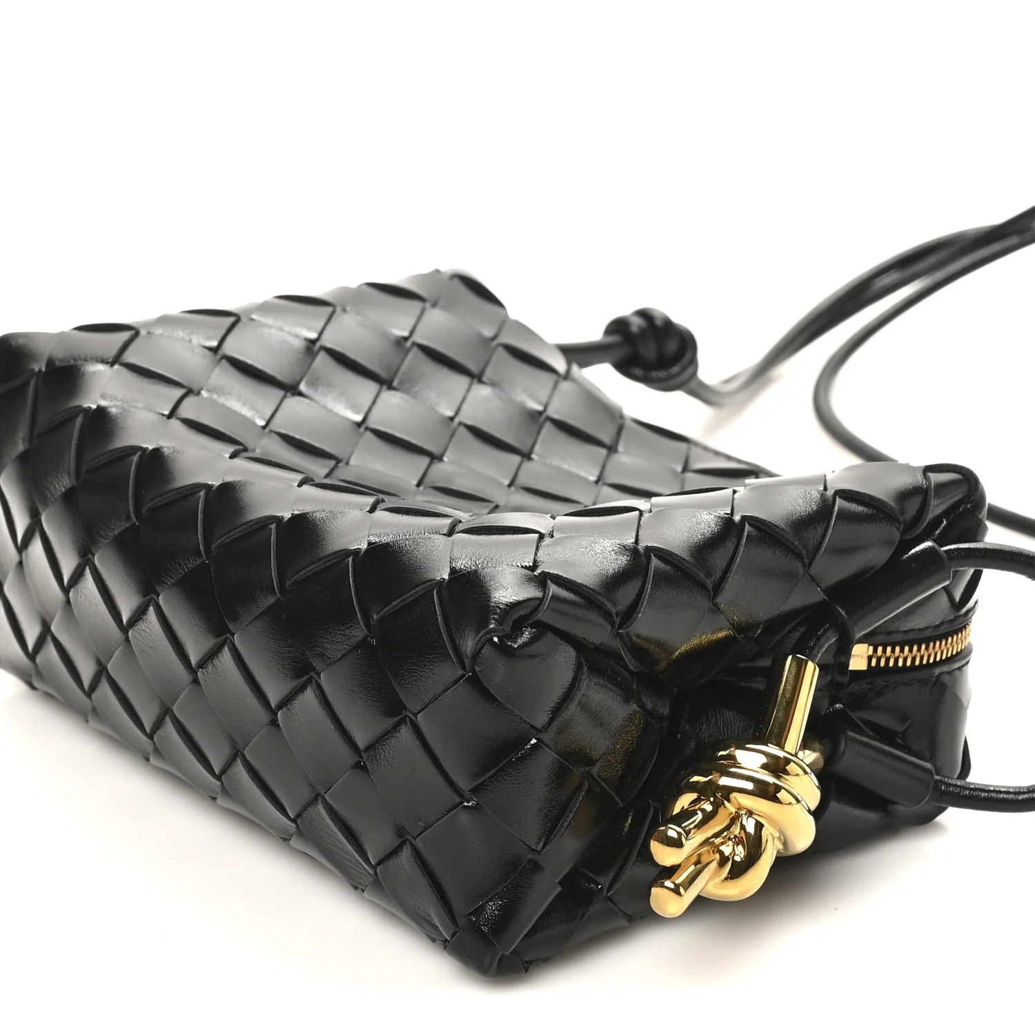 Polished Nappa Intrecciato Metallic Knot Mini Loop Camera Bag Black