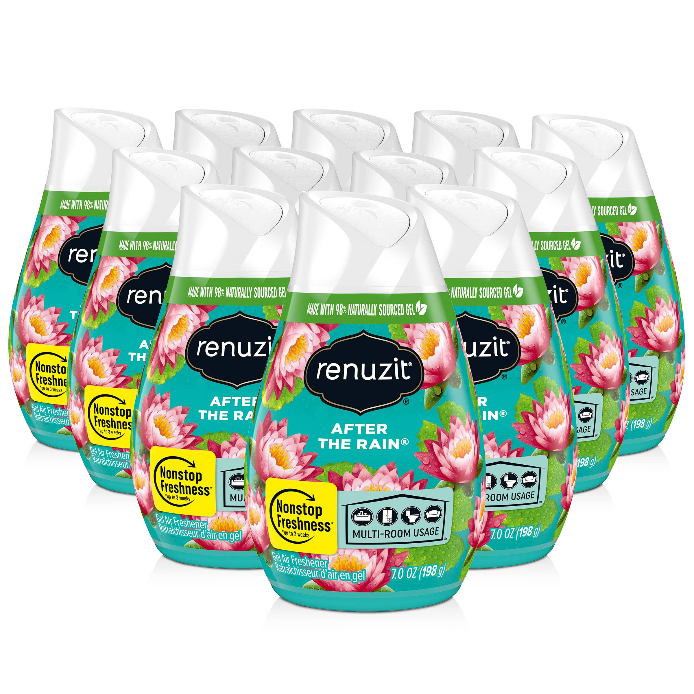 Renuzit Adjustable Gel Air Freshener Cone, After The Rain Scent, Nonstop Freshness, 7oz Cone, 12 Count