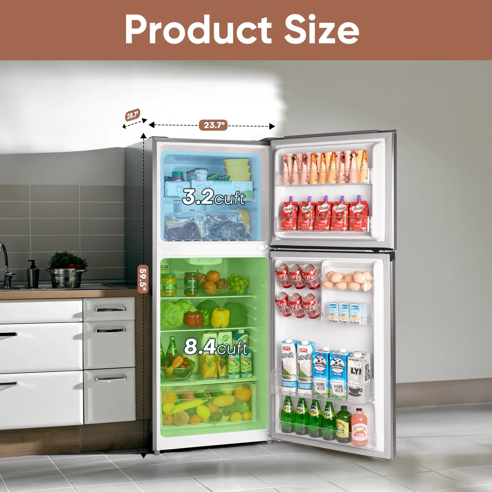 Upstreman 11.6 Cu.ft. Top Freezer Refrigerator, Two Door Frost Free Apartment Size Refrigerator, Energy Star, Stainless Steel Door, Adjustable Thermostat Control, BD116