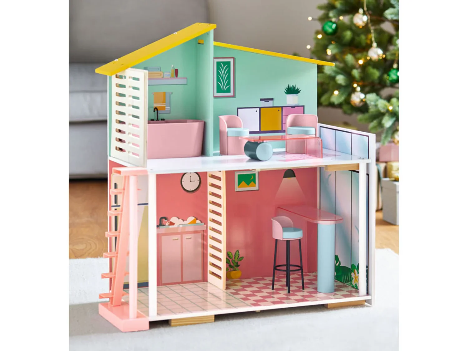 Playtive Maison de poupe en bois Fashion Doll, 8 pices