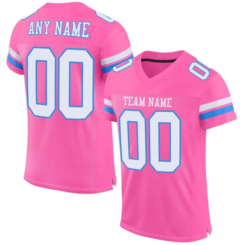 Custom Pink White-Powder Blue Mesh Authentic rugby jersey