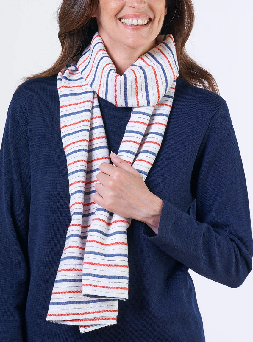 Foulard long femme rayé marine et rouge
