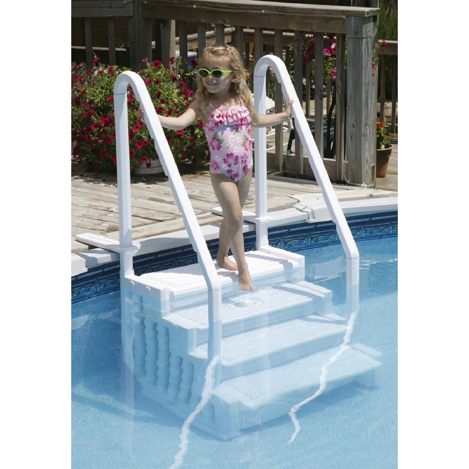 Antigua Step Ladder with Handrails for Above Ground Pools, White(Inpool Step) - Image 5