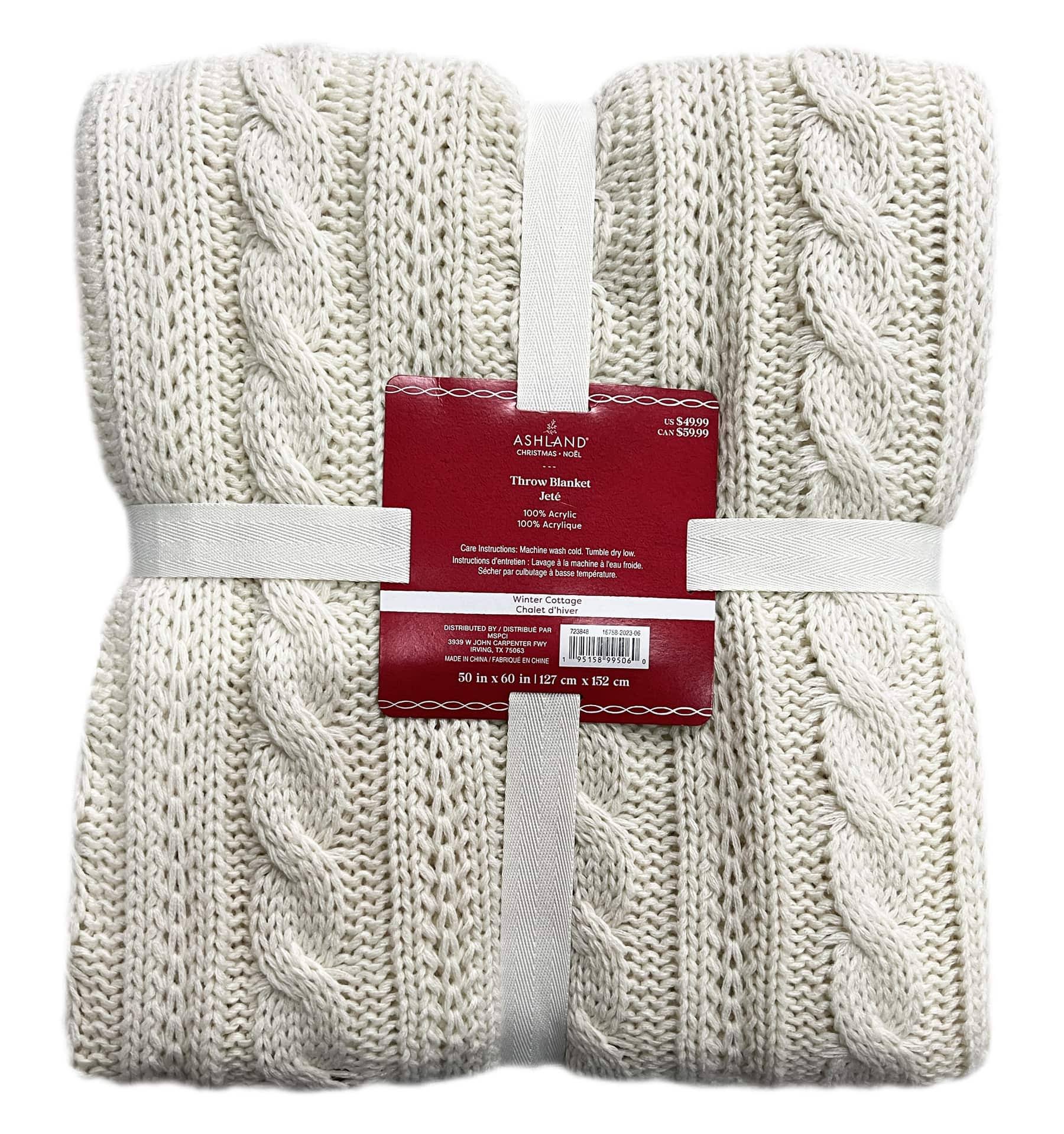Cream Cable Knit Throw Blanket by Ashland-Christmas Decorations, Size: 50�� x 60��