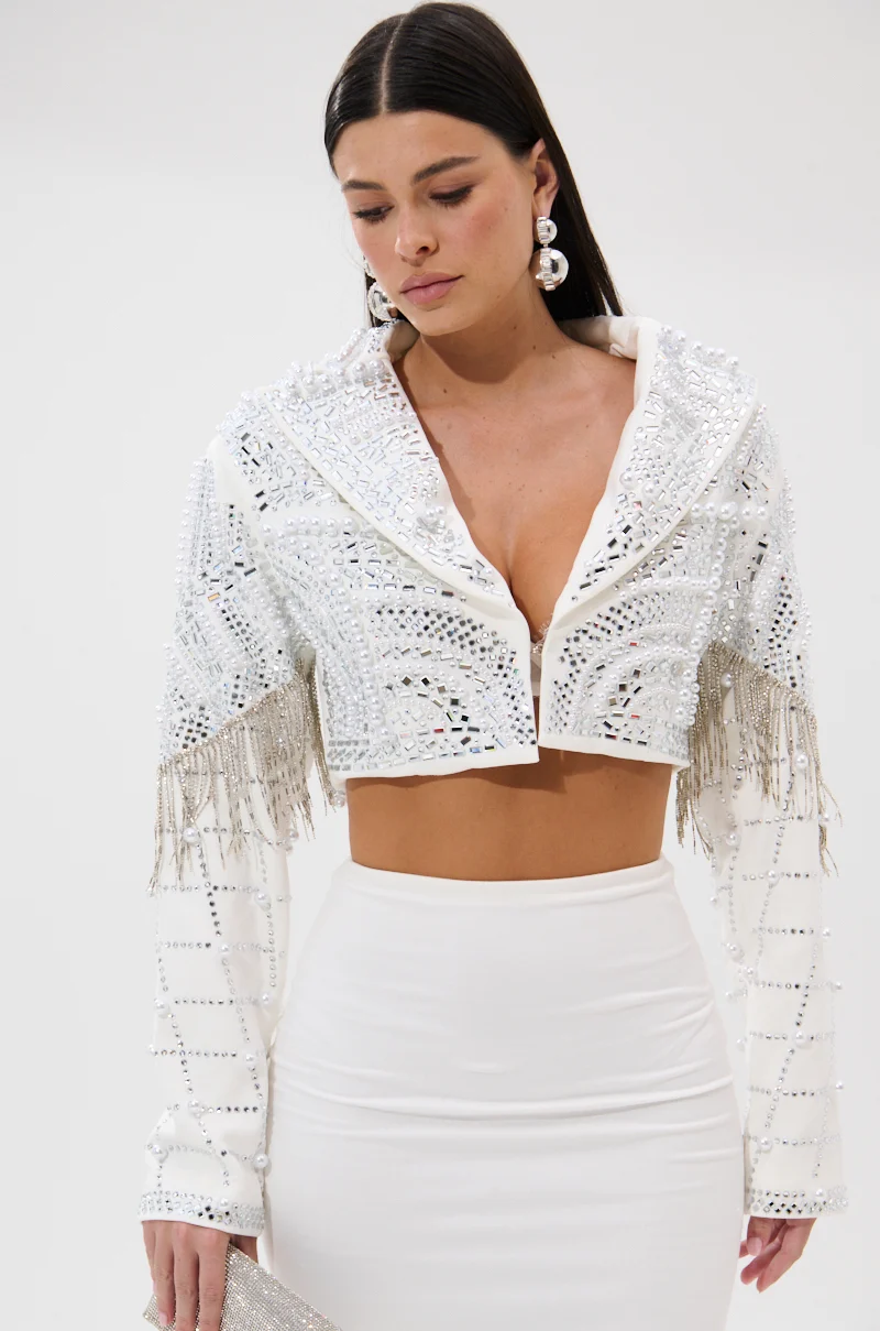 DIRTY MARTINI EMBELLISHED BLAZER IN WHITE - Akira Store