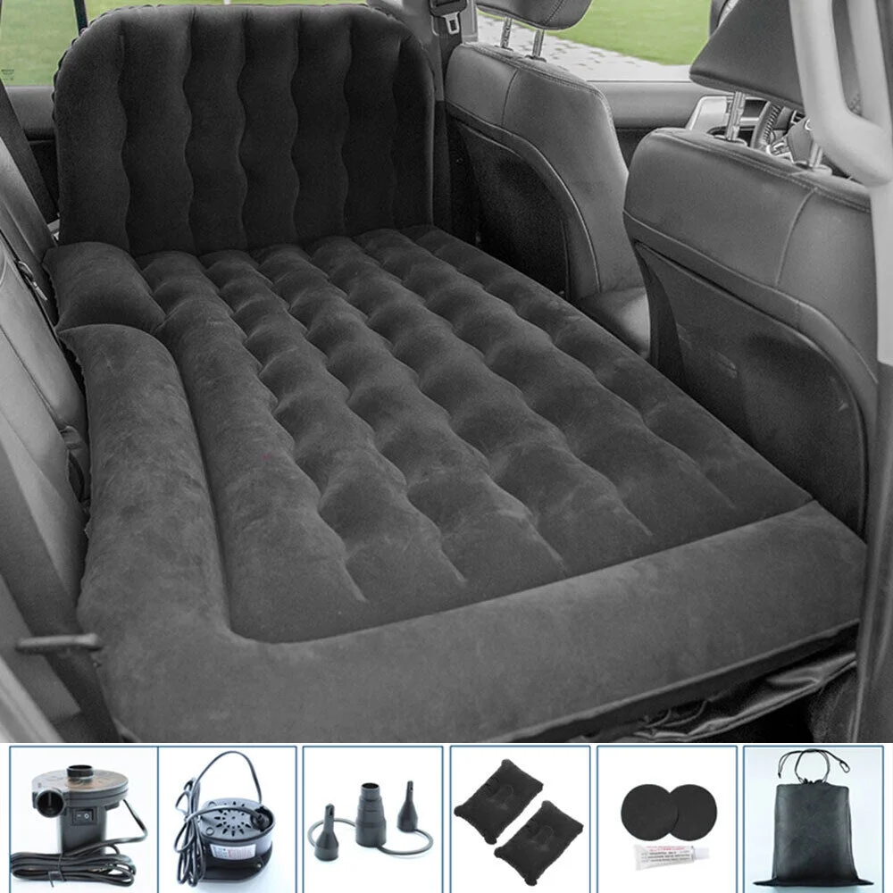 Auto Car Air Mattress Travel Bed PVC Flocking Inflatable Camping Bed with 2 Pillows