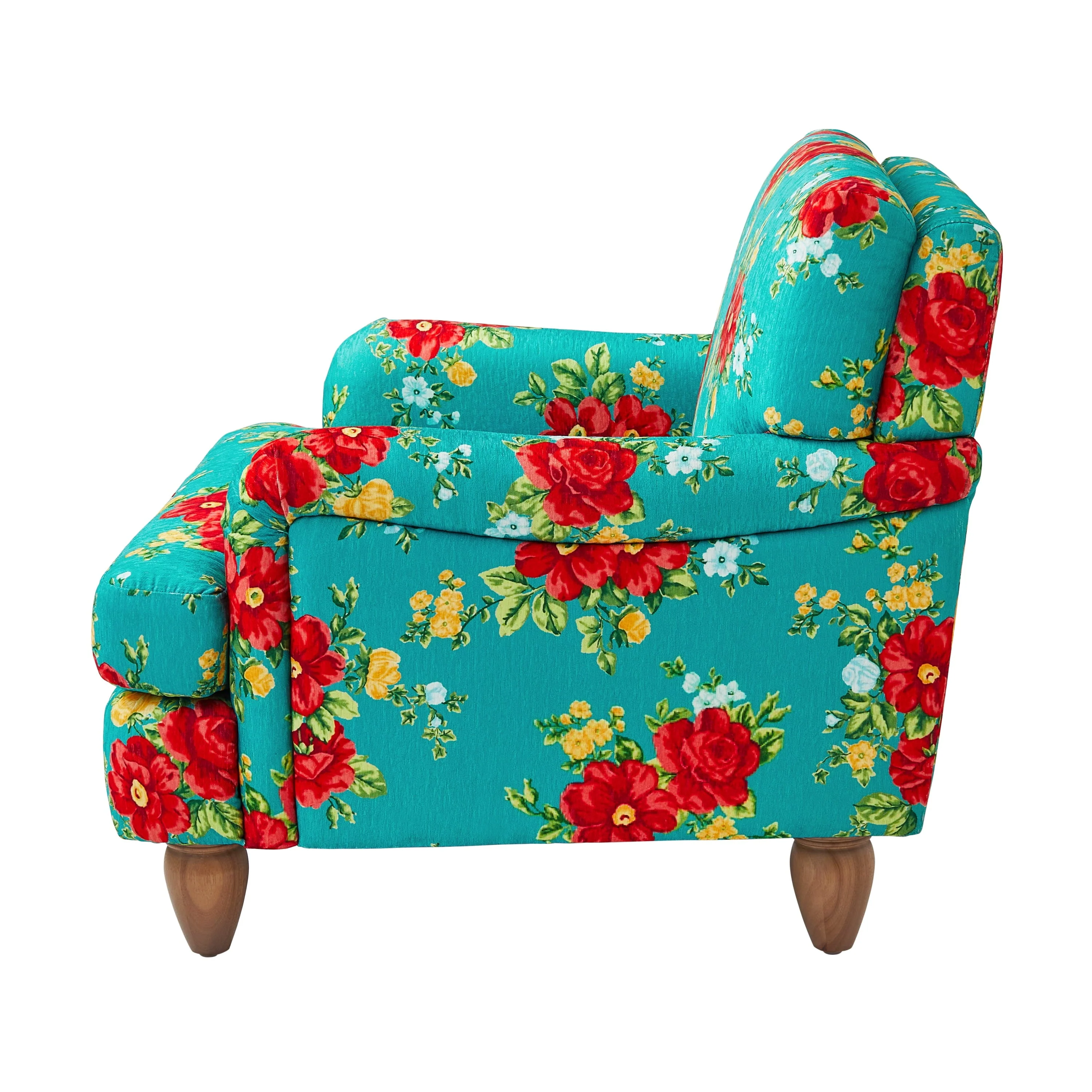 Vintage Floral Low Back Fabric Accent Chair, Teal - Image 3
