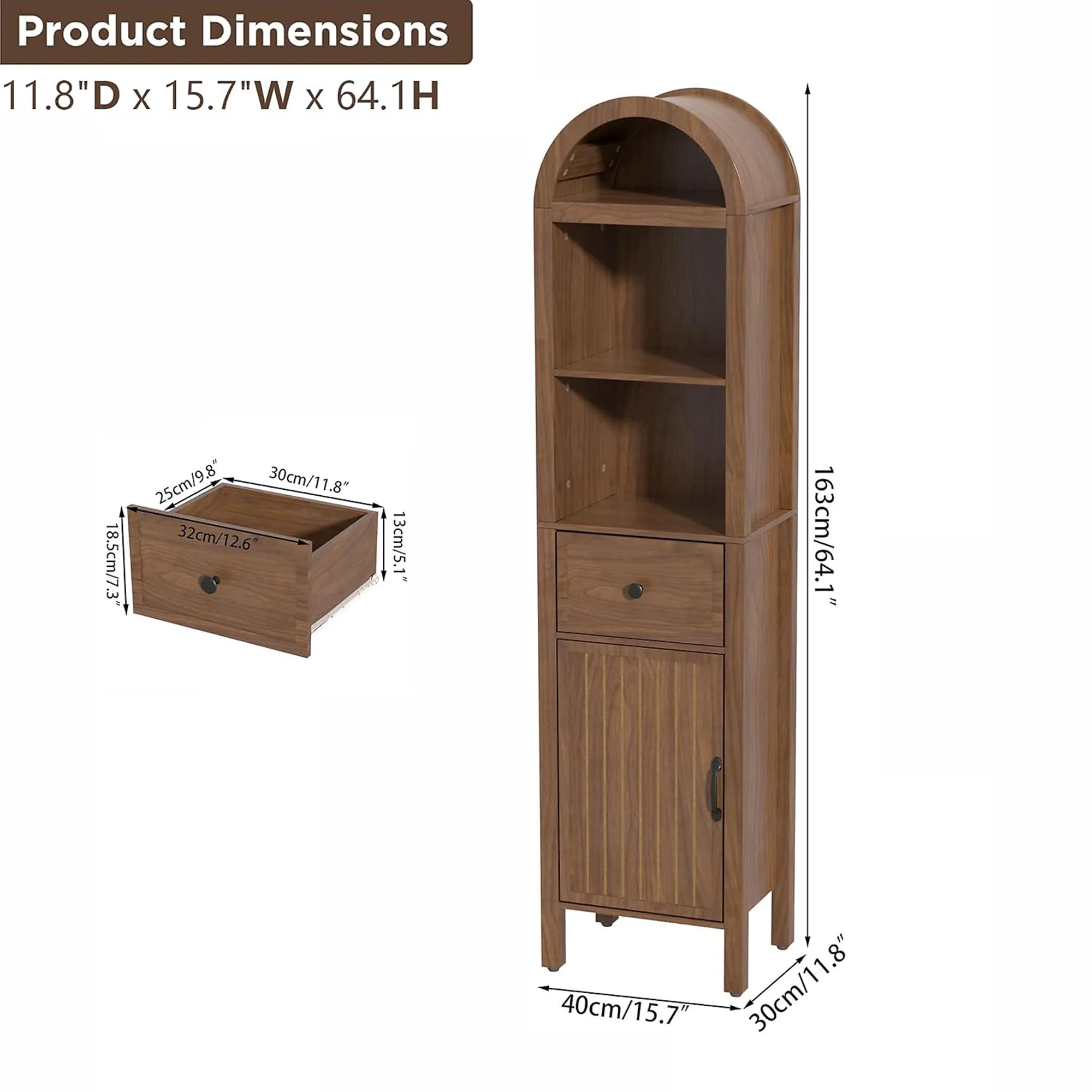Bathroom Storage Cabinet Narrow Tall Cabinet Storage Tower with Door and Drawer(Walnut Color) - Image 9