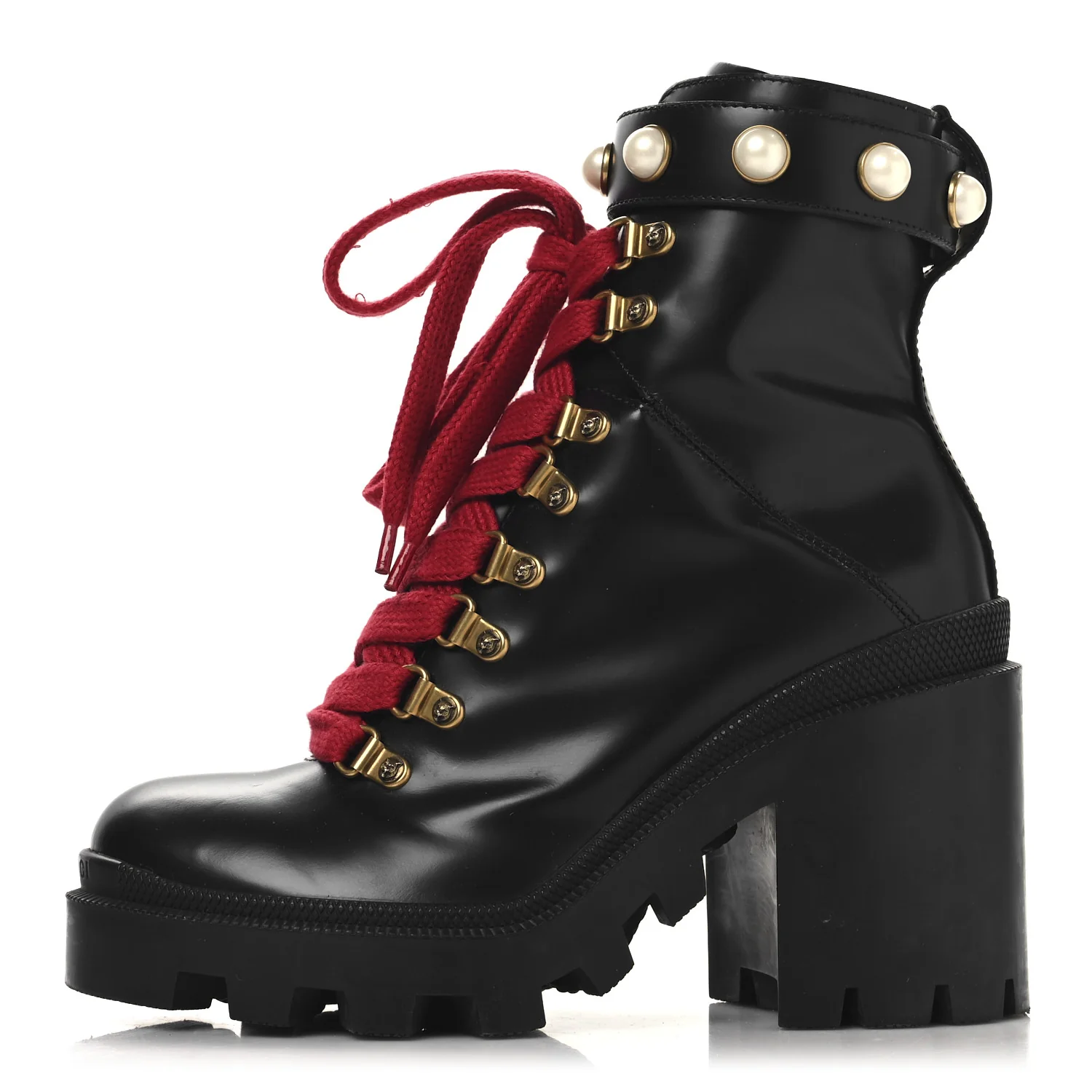 Magnum Calfskin Pearl Lace Up Combat Ankle Boots 36.5 Black
