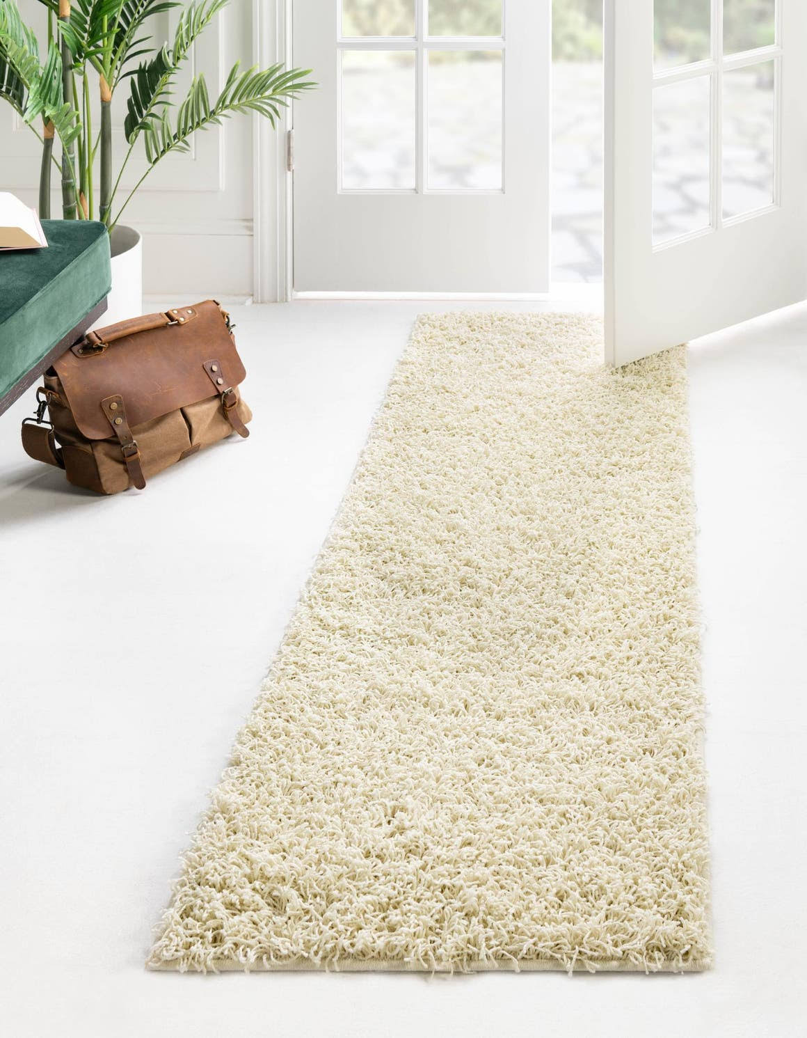 Unique Loom Comfort Solid Shag 6 ft Runner Pure Ivory Area Rug