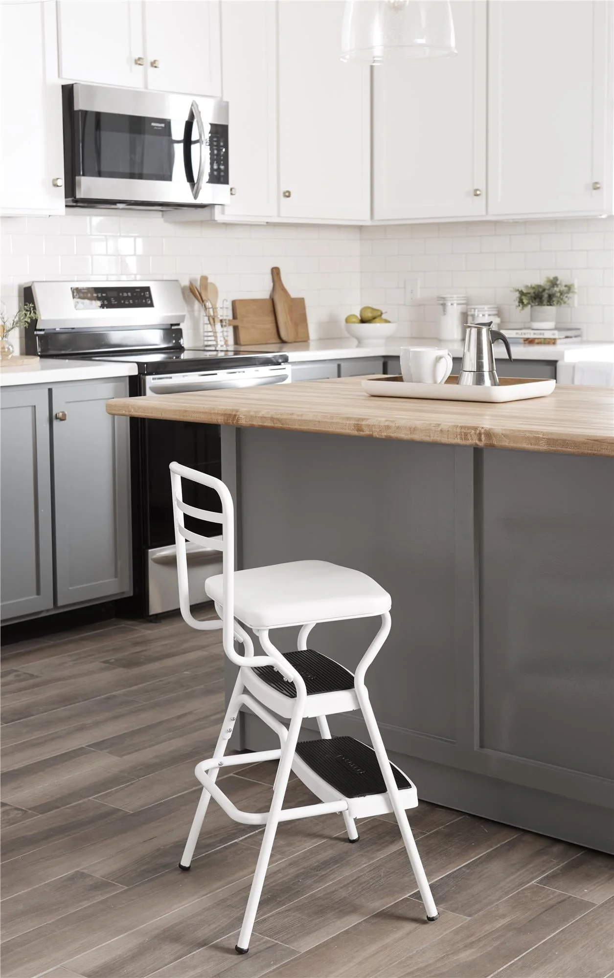 COSCO Stylaire Retro Chair + Step Stool with Flip - up Seat (White, One Pack)