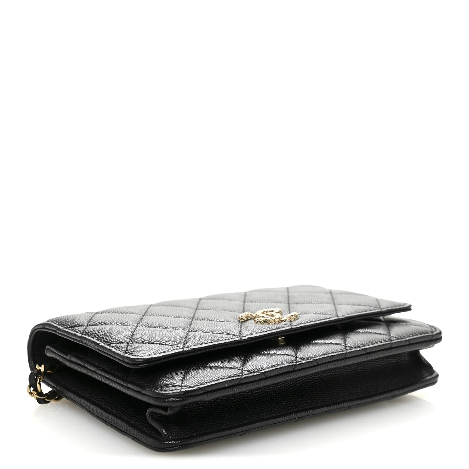 Caviar Quilted Perforated Metal CC Wallet On Chain WOC Black