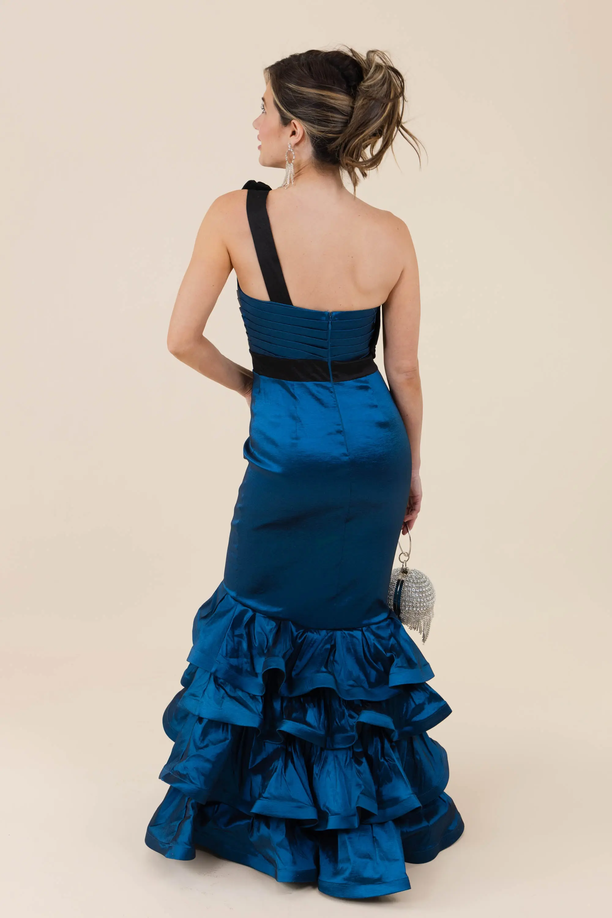 Was It Ever Love Satin Ribbon Ruffle Tiered Maxi Dress