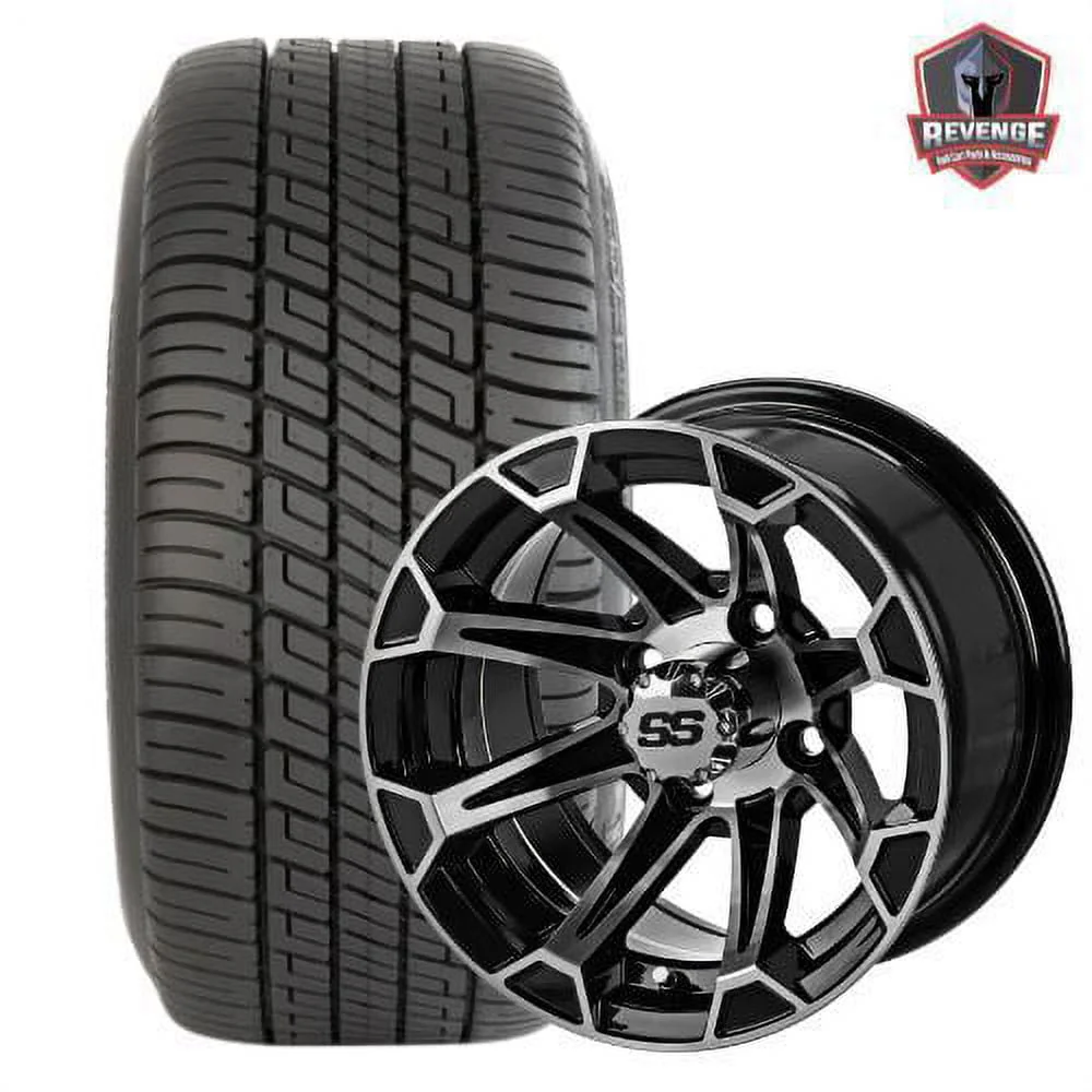 12" Machined Black Golf Cart Wheels and Tires Combo (205/30 12) Set of 4