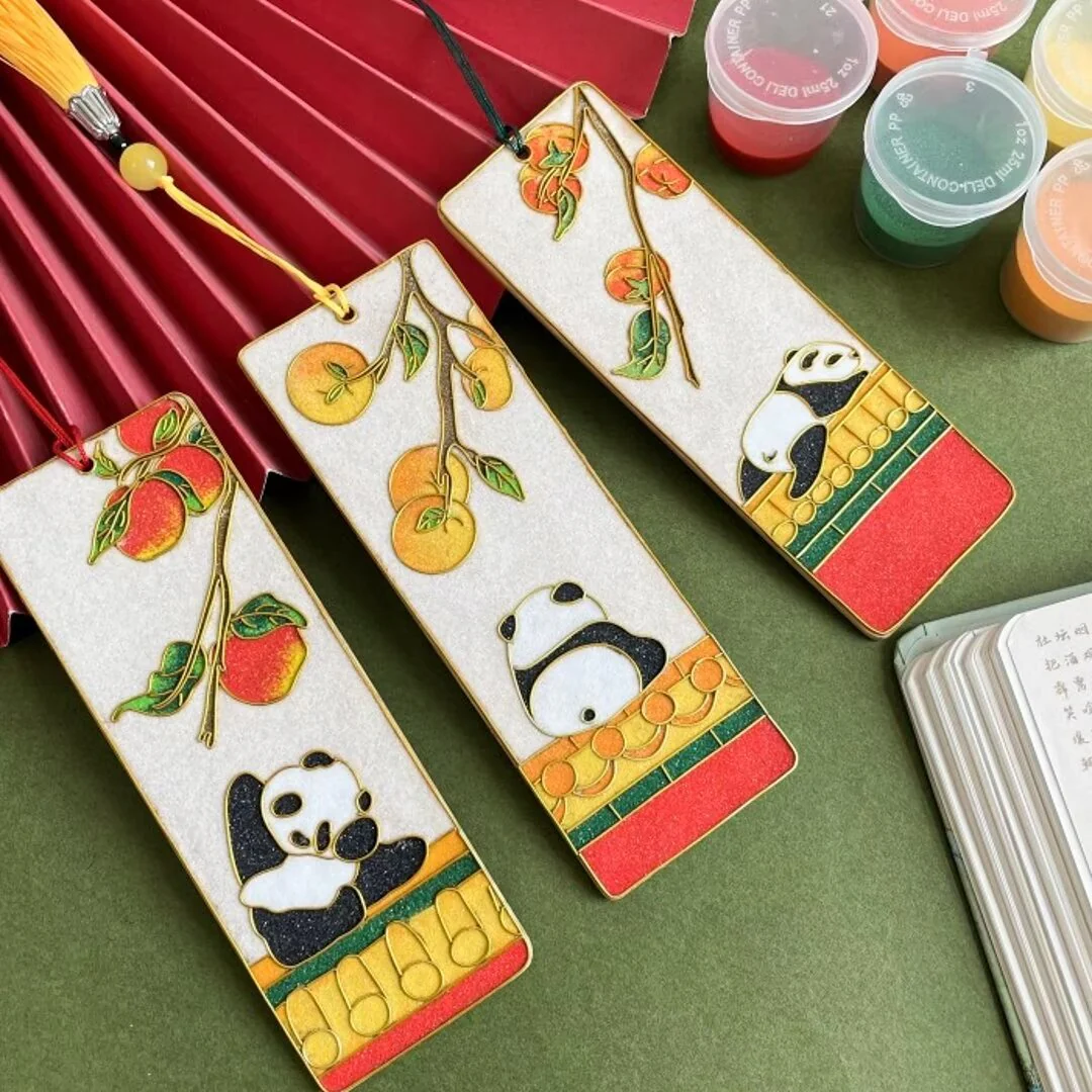 3PCs Panda Bookmarks, DIY Cloisonne Filigree Enamel Painting Kit, with Tutorial& All Tools