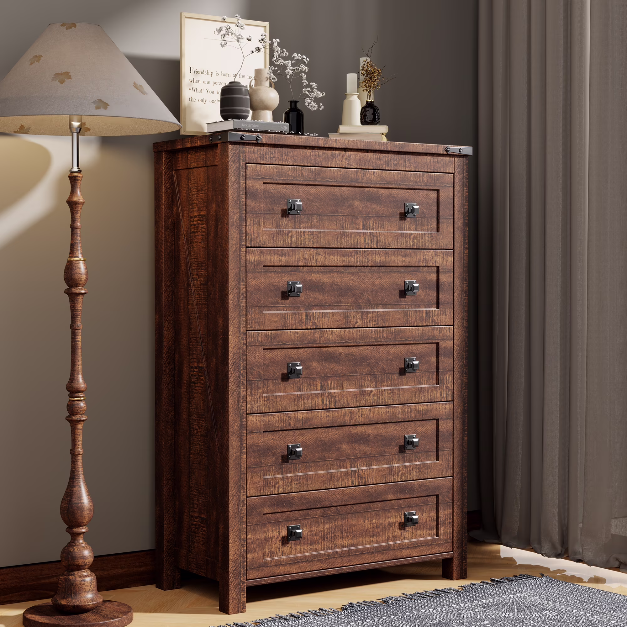 Farmhouse 5 Drawer Dresser for Bedroom, Chest of Drawers Wood Organizer for Living Room, Antique White(Antique White) - Image 7