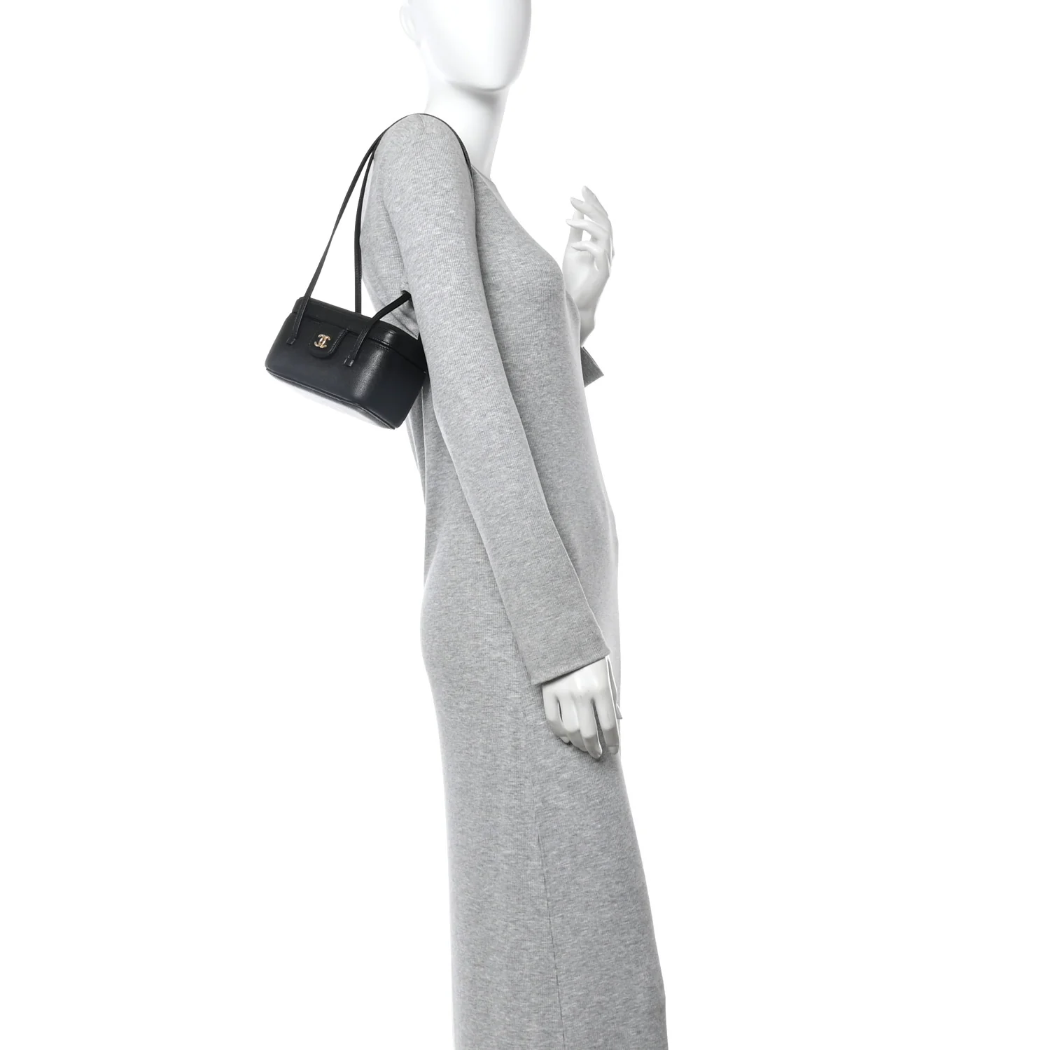 Shiny Caviar Preppy Coco Long Vanity With Strap Black