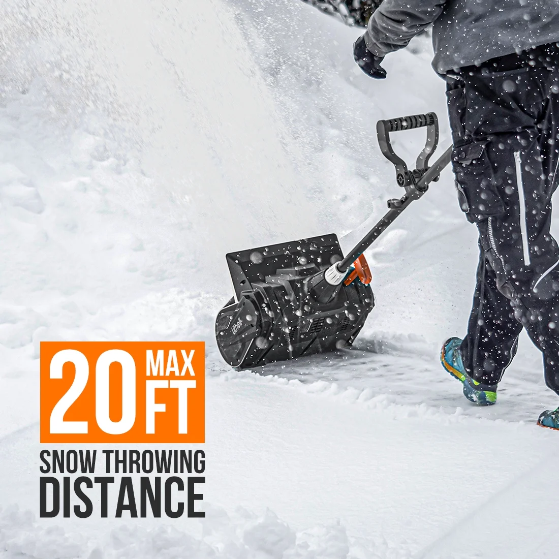 U20 Cordless Snow Shovel, 20V 13 inch Battery Powered Snow Thrower, Battery Snow Blower with Brushless Motor, with 2*2 5Ah Li ion Battery Image 4