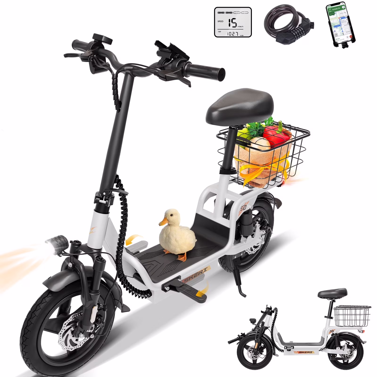 Electric Scooter with Seat for Adult and Basket, 14 Inch Tire Electric Scooter with Dual Shock Absorbers, 350W Motor with 25-Mile Range, Speed Up to 20 MPH (Gen 2.0)(Electric Scooter Bike with Basket-Black) - Image 5