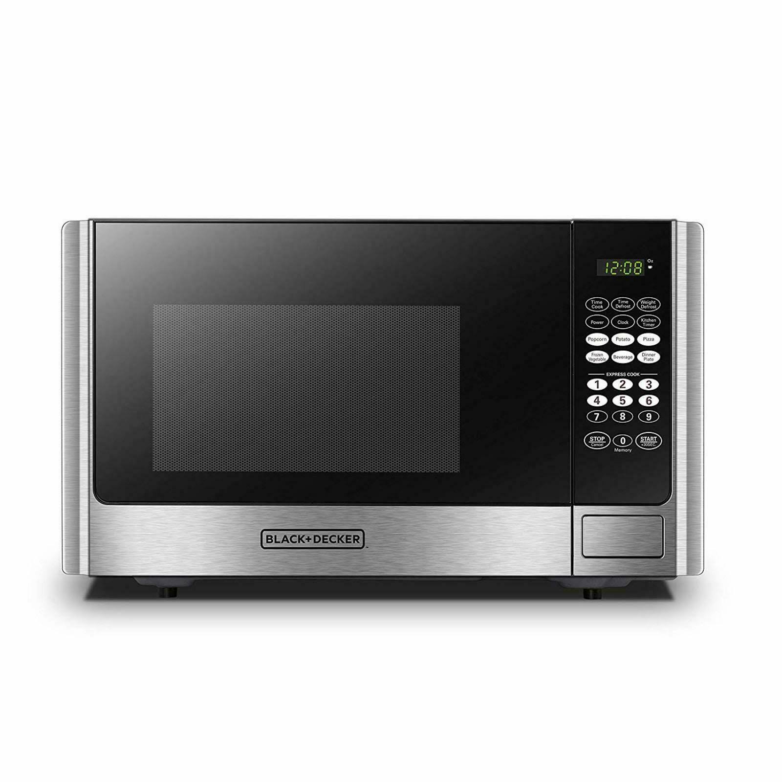 Black+decker Digital Microwave Oven with Turntable Push-Button Door Child Safety Lock Stainless Steel 0.9 CU.FT