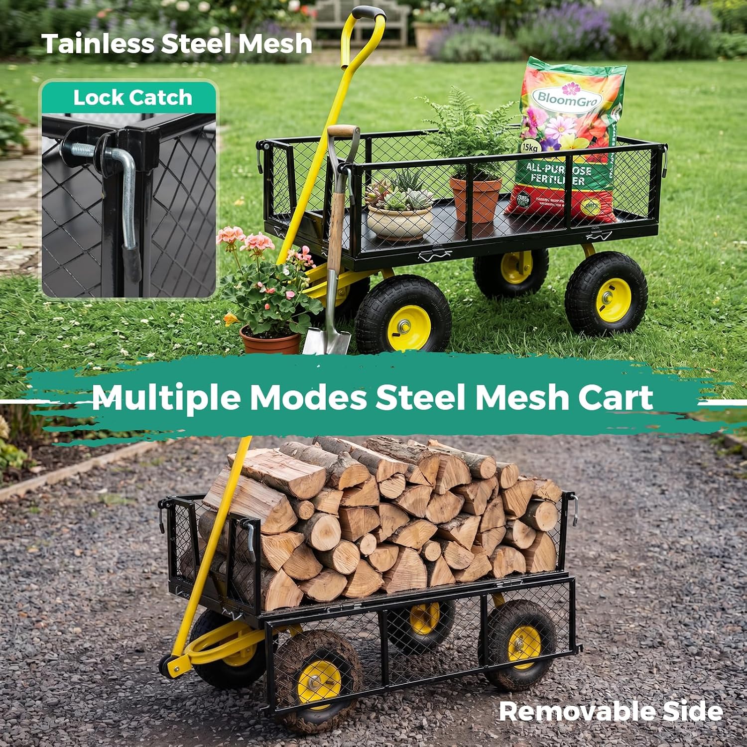 SUNNYFEEL Steel Garden Cart Heavy Duty 500 LBS Utility Wagon on Wheels