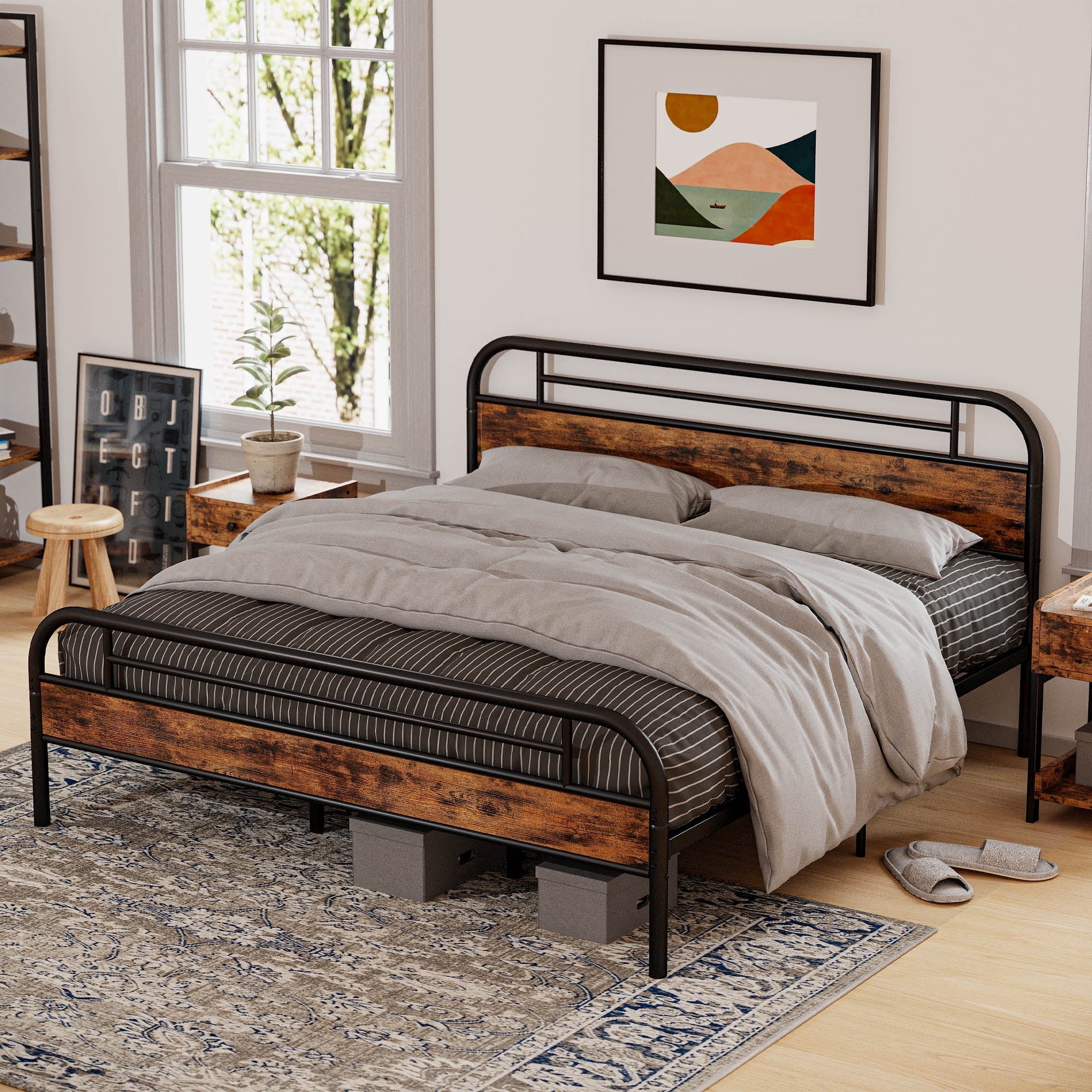 LIKIMIO King Bed Frame, Platform Bed Frame with Headboard and Strong Support, Easy Assembly, Noise-Free, No Box Spring Needed