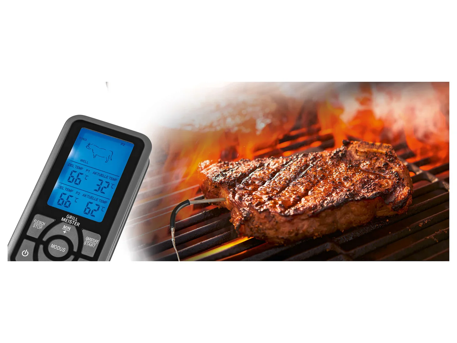 GRILLMEISTER Thermomtre barbecue sans fil GFGT 433 B2 ou Thermomtre barbecue Bluetooth CFGT 433 B2